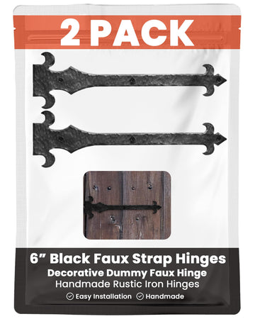2 Pack 6" Black Faux Strap Hinges - Hand Forged Dummy Faux Hinge - Handmade Rustic Iron Hinges for Farmhouse Shutter