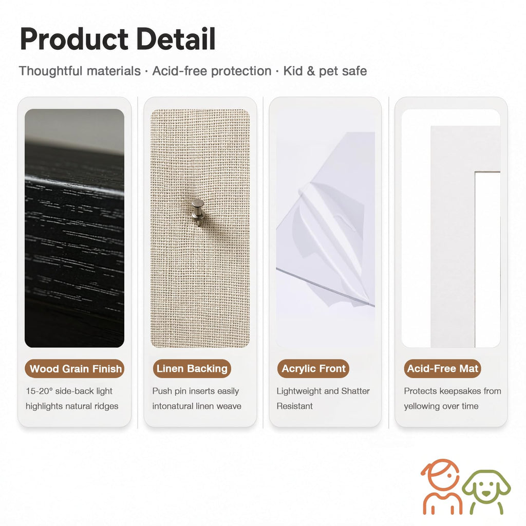 11x14 Shadow Box Picture Frame, 4-Pack Linen Back, with Mat, Black