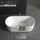 59" Acrylic Freestanding Bathtub, White Soaking Tub with Non-Slip Base, cUPC Certified Free Standing Tub, Chrome
