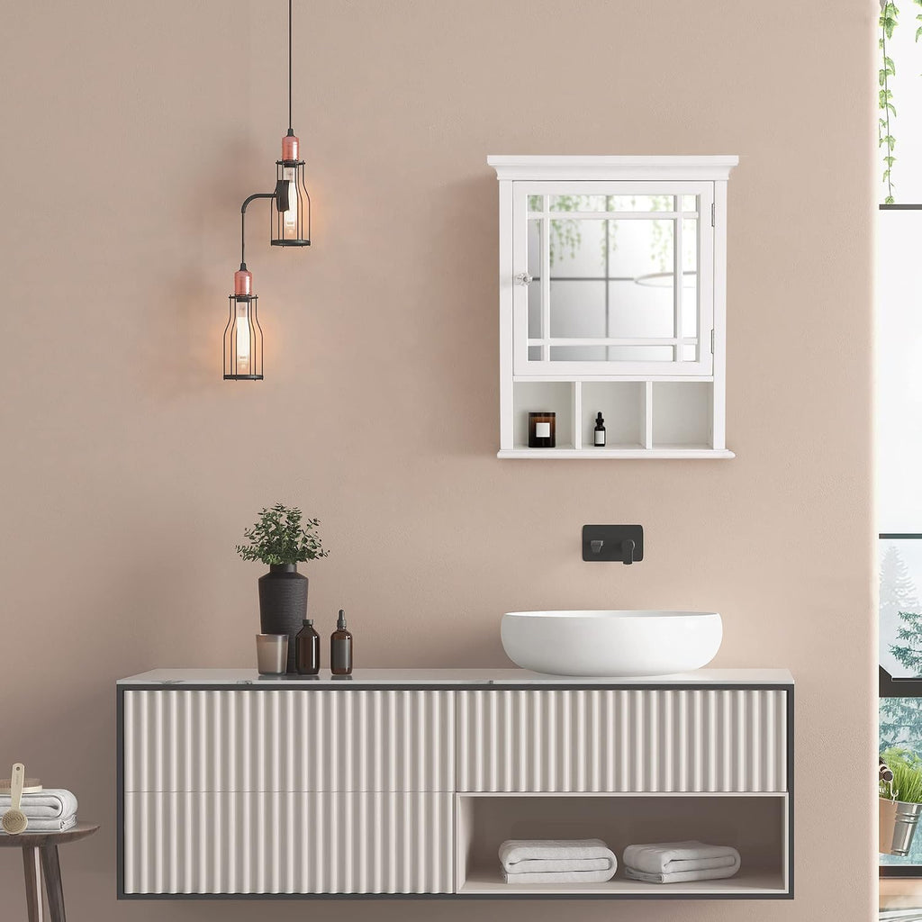 Neal Wooden Over The Toilet Bathroom Removable Wall Medicine Cabinet with 1 Adjustable Shelf 5 Storage Spaces 1