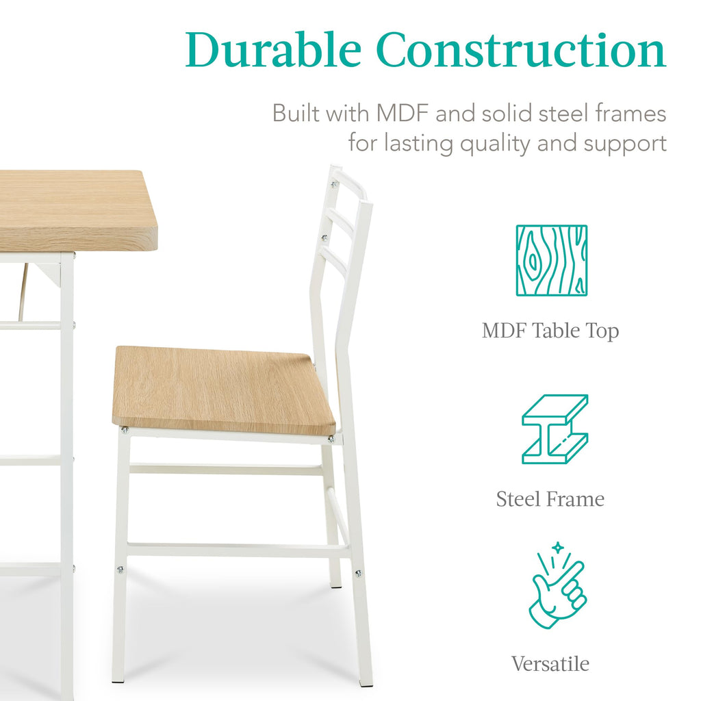 3-Piece Modern Dining Set, Space Saving Dinette, Small Space w/Steel Frame, Built-in Storage Rack - Natural/White