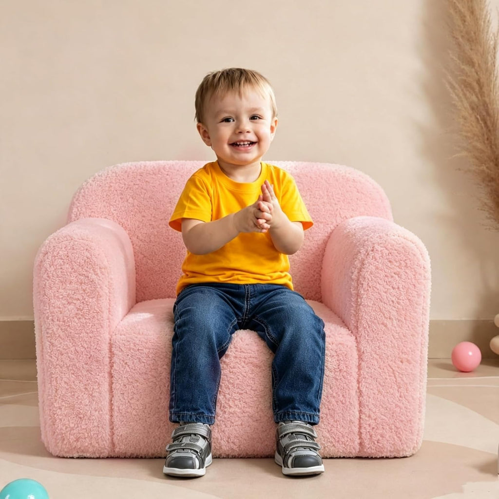Kids Snuggly-Soft Sherpa Chair, Comfy Sofa Chair, Pink