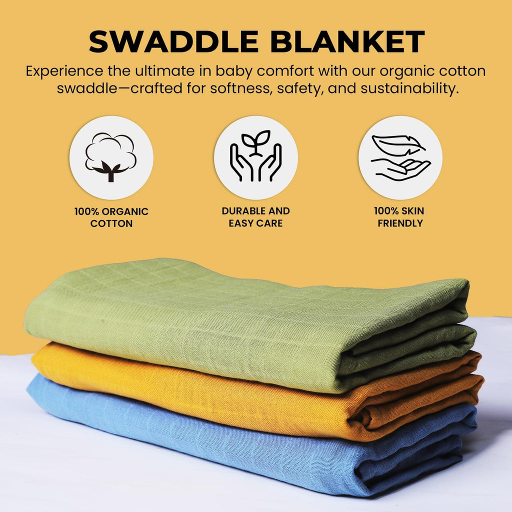 Organic Muslin Swaddle Blankets, 100% Organic Cotton, Baby Wrap for Boys and Girls, Soft Breathable