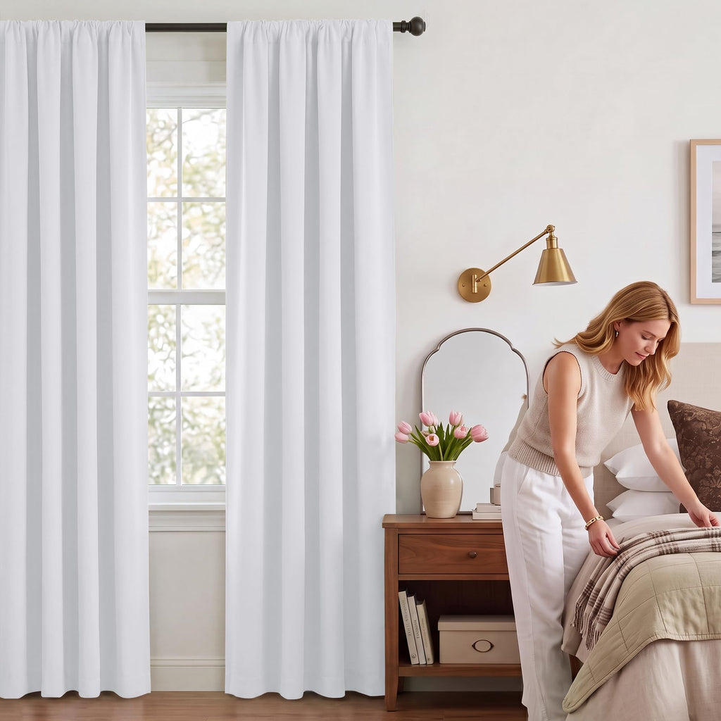 White Blackout Curtains 52 x 84 inches Long 2 Panels