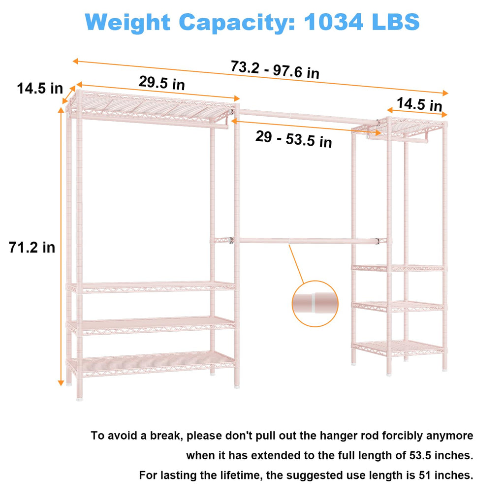 E11 Heavy-Duty Closet Garment Rack, Metal Clothes Rack, Load 1034lbs