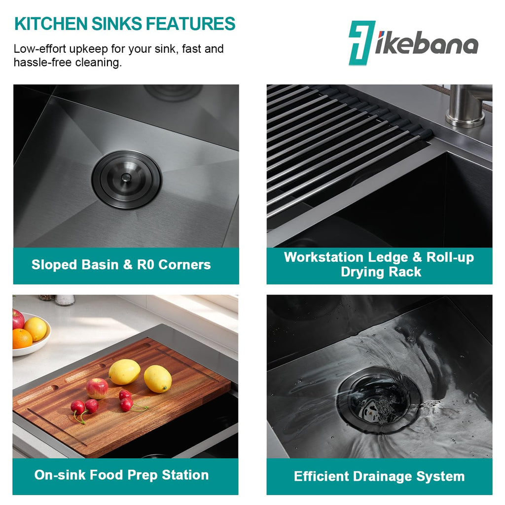 33x22 Double Bowl Kitchen Sink 33 Inch Black, Stainless Steel Drop in Double Bas Sink, Topmonut 50/50 Kitchen Sinks
