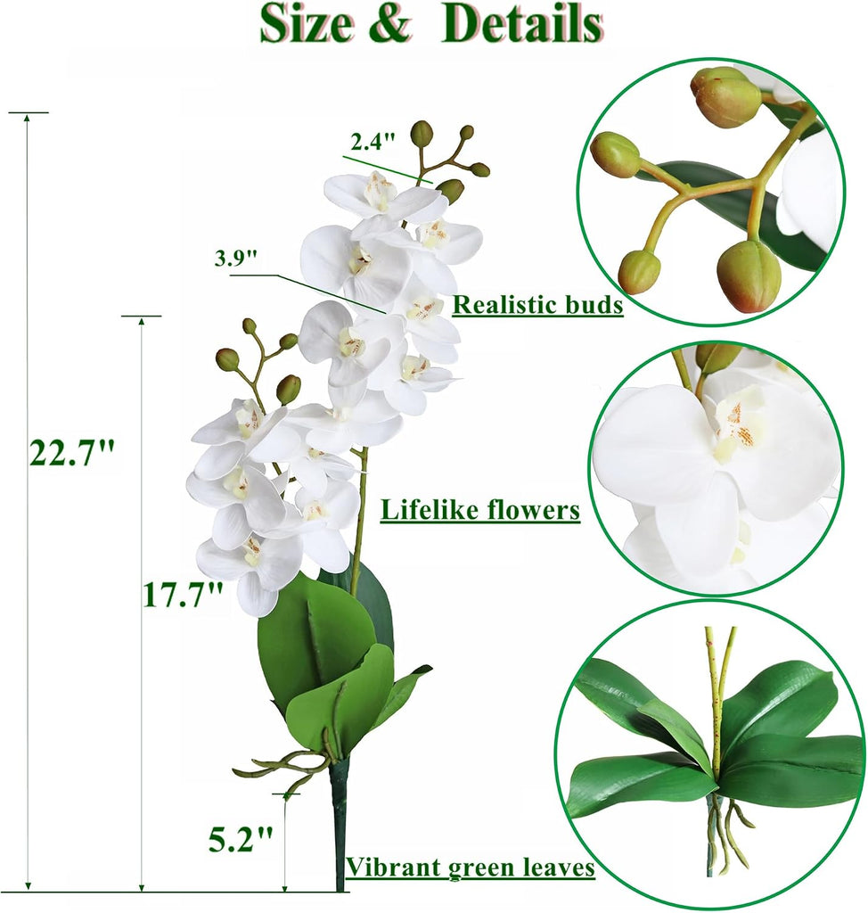 2 Branches Artificial White Phaleanopsis Flowers Faux Orchids Stems Leaves Plants Bonsai Garden Decoration (White)