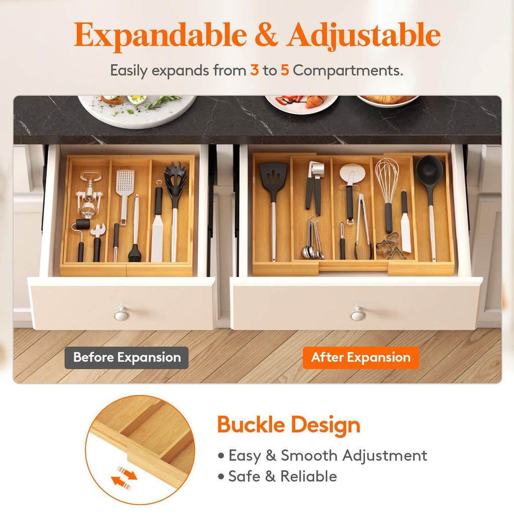 Bamboo Utensil Organizer Drawer, Cooking Utensil Tray