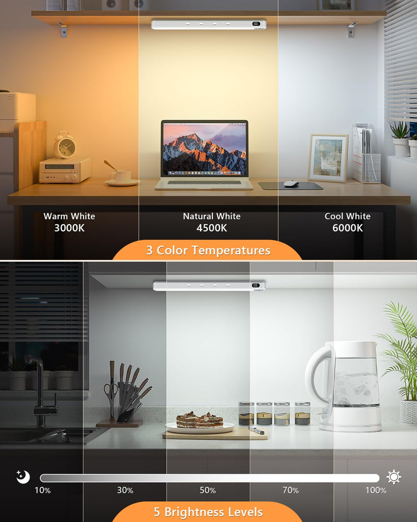 Under Cabinet & Closet Lights, Motion Sensor, Rechargeable, Magnetic, 3 Color Temps, Dimmable LED Light Bar