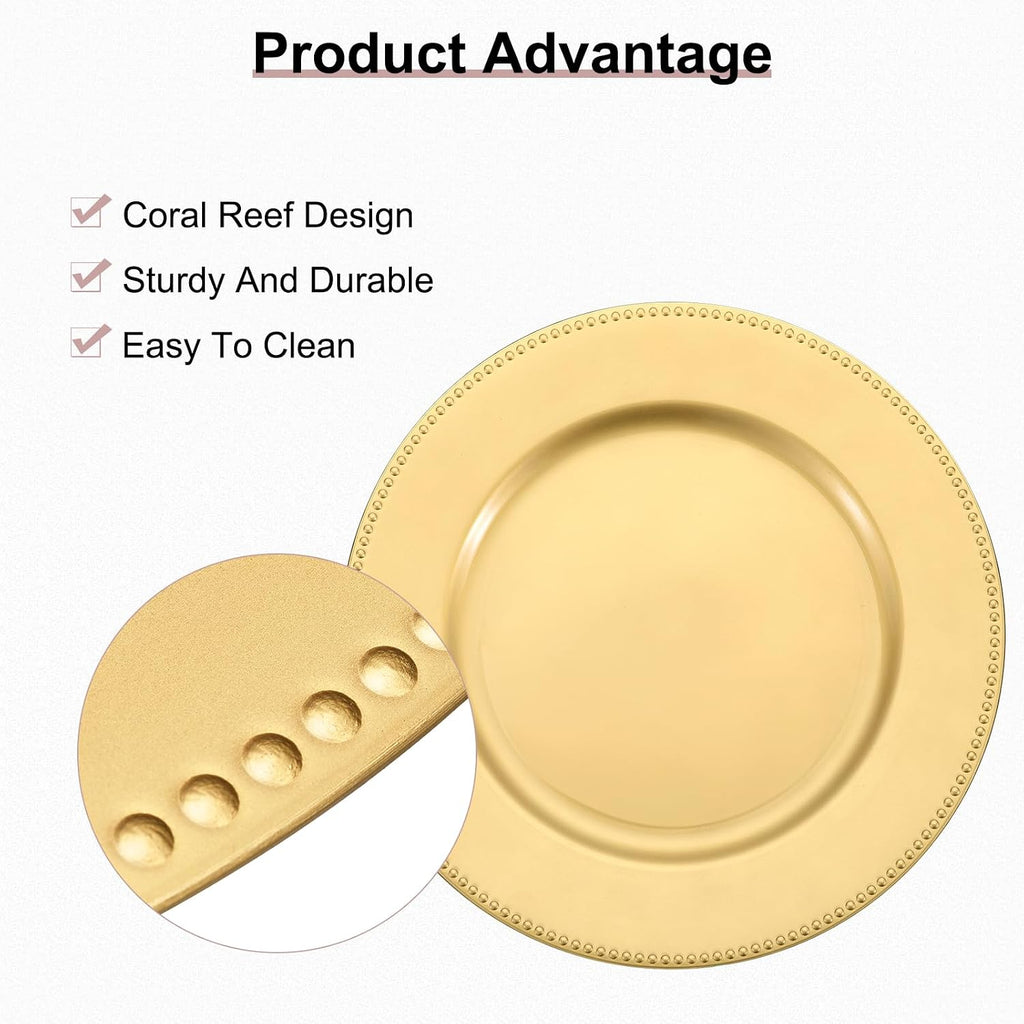 Charger Plates Bulk 13 Inch Plastic Charger Plates Round Plate Chargers for Dinner Wedding Party Event Table - Set of 10