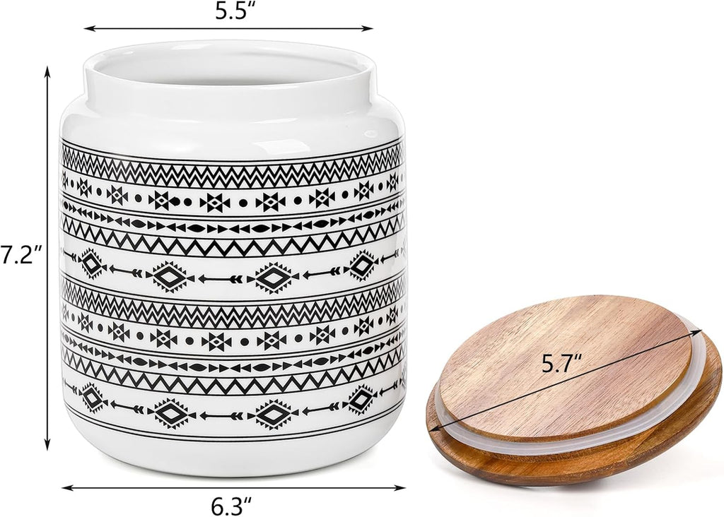 Kitchen Canister, Ceramic Large Food Storage Jar with Airtight Seal Wooden Lid, 100 Fl Oz Porcelain Food Storage