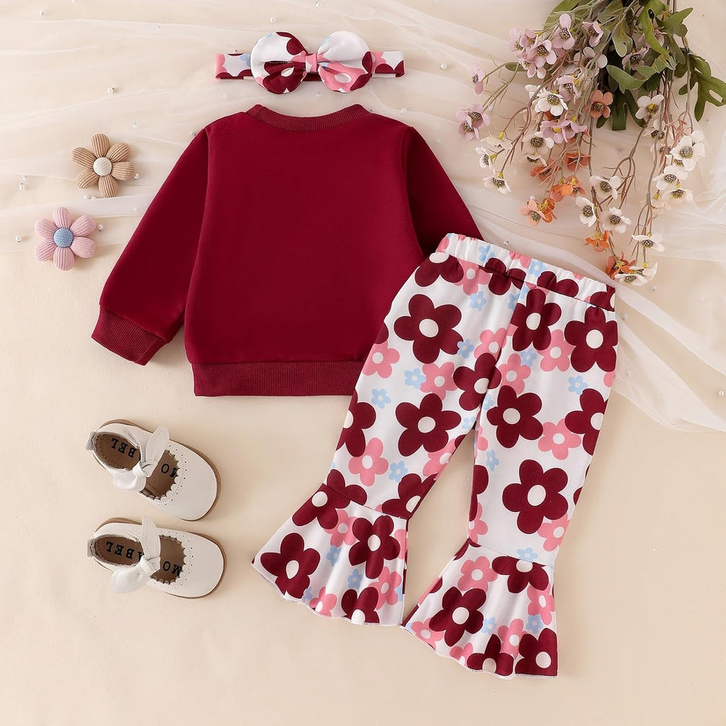 Baby Girl Clothes Bear Sweatshirt Flare Pants Set Fall Outfits
