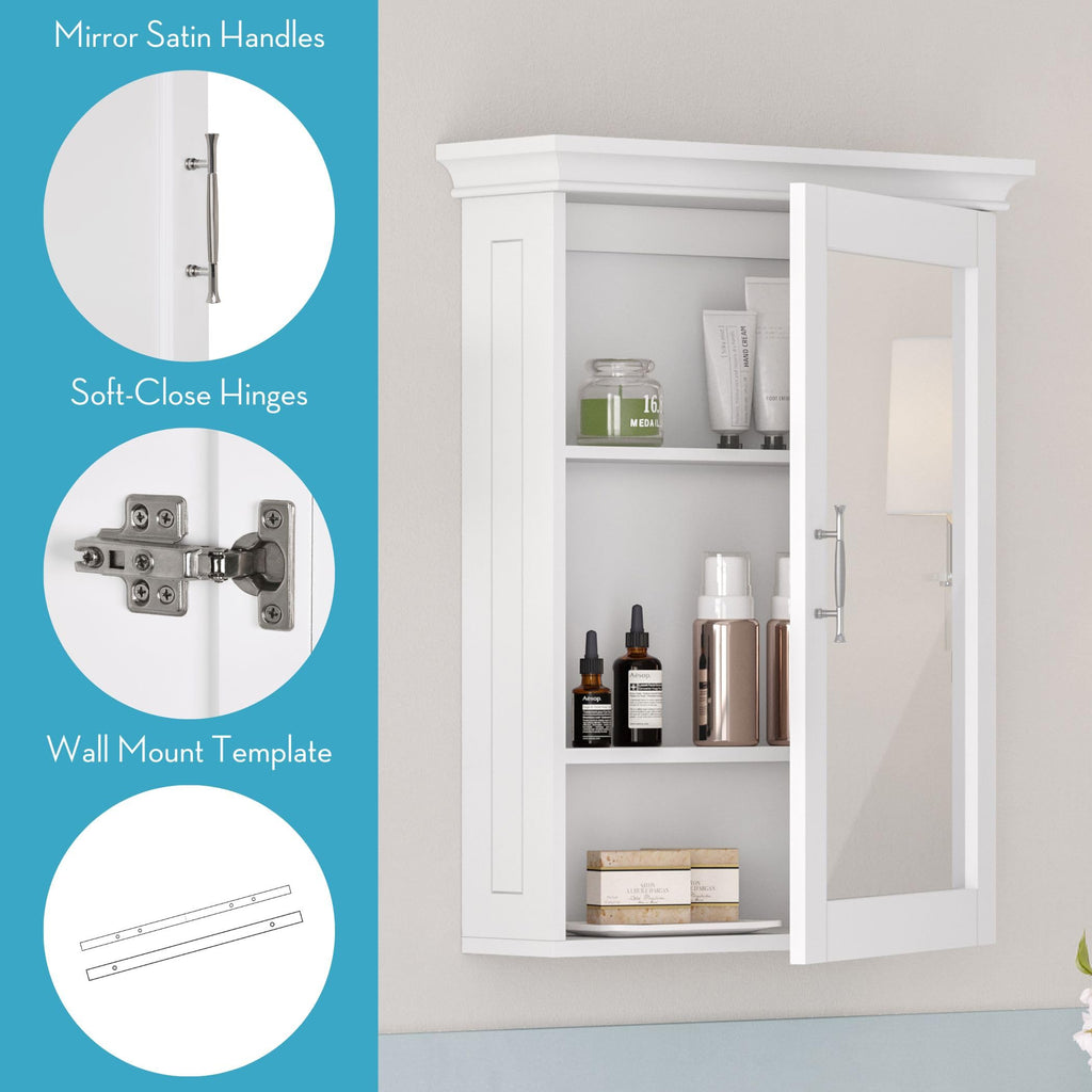 Somerset Bathroom Wall Mount Medicine Cabinet with Mirror, White
