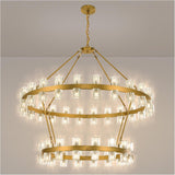 48 Inch Gold Wagon Wheel Chandelier with Crystal Shade, 2 Tier 80 Lights, Modern Farmhouse Style, Ideal for Dining Room, Kitchen, Entryways A117-B0DPJ5G5TK