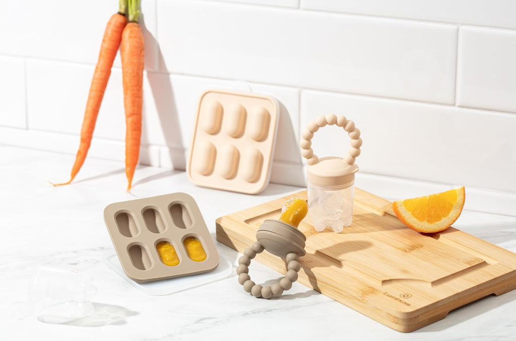 Silicone Baby Fruit Feeders with Freezer Tray for Batch Prep, Set of Safe & Convenient, Includes Extra Pouches &