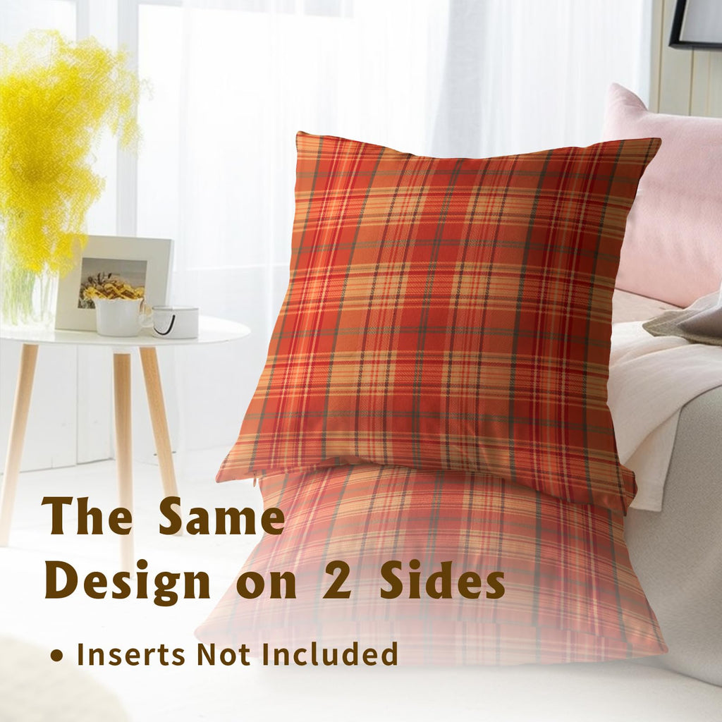 Fall Plaid Throw Pillow Covers 24x24inch Set of 2 Burnt Orange Buffalo Plaid Print Pillowcase Autumn Colored Tartan