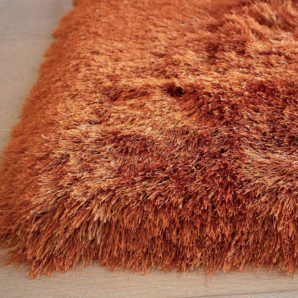 LA Rust Dark Orange Pumpkin Color Solid Shag Shaggy Fluffy Floor Modern Furry Rectangular Fuzzy Patterned Plush Deep