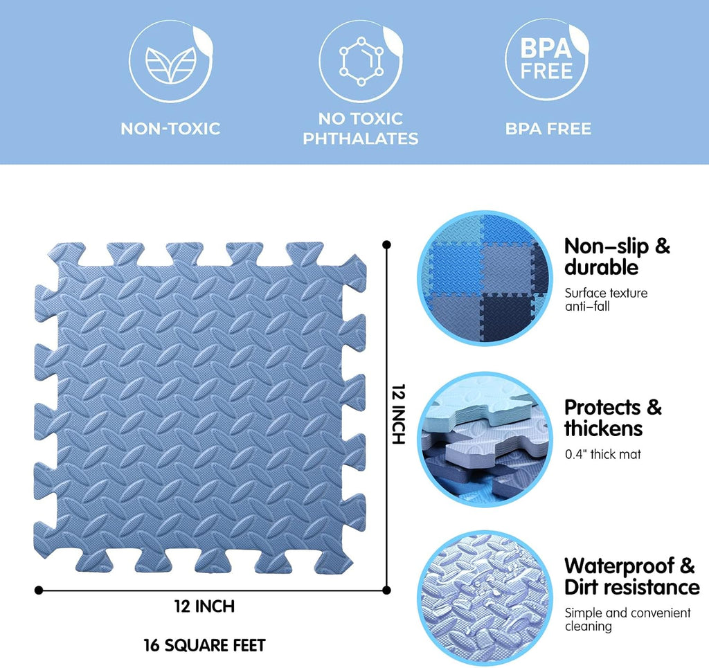 16 Tiles Foam Play Mat, Soft & Safe EVA Foam Mats for Floor, Square Play Mat, Kids Foam Puzzle Floor Mat, 47x47 Play