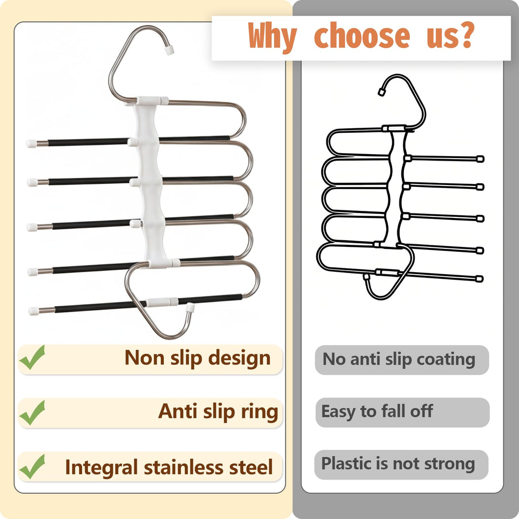 Pants Hangers Space Saving 5 Tier - 4 Pack Closet Organizers and Storage Closet Organizer, Anti-Slip Design, Closet