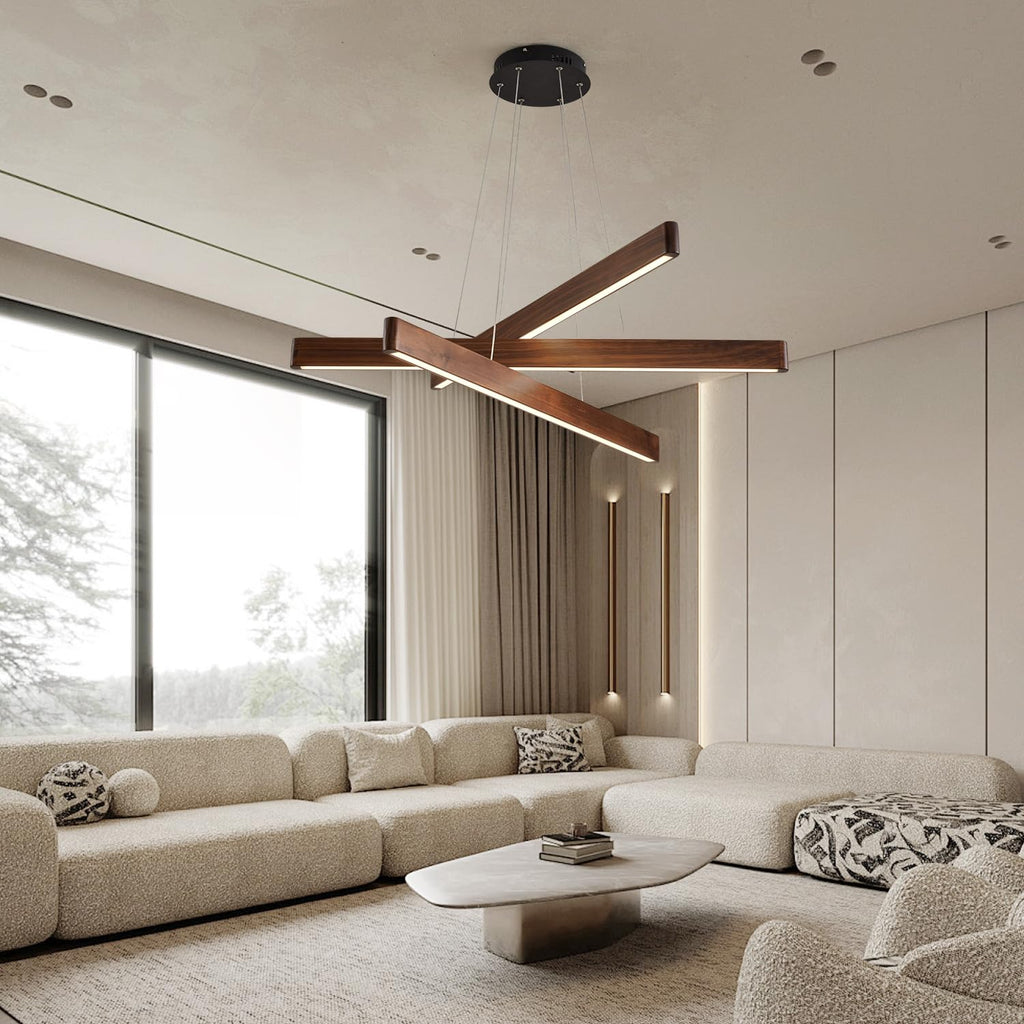 Linear Pendant,Dining Room Light Fixture,Modern Led Chandeliers,Dimmable Wood Ceiling Pendant Light,45W