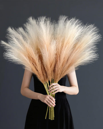 Faux Pampas Grass, 8 Pcs 35.4" Tall Pampas Grass Vase Filler, Beige Mixed