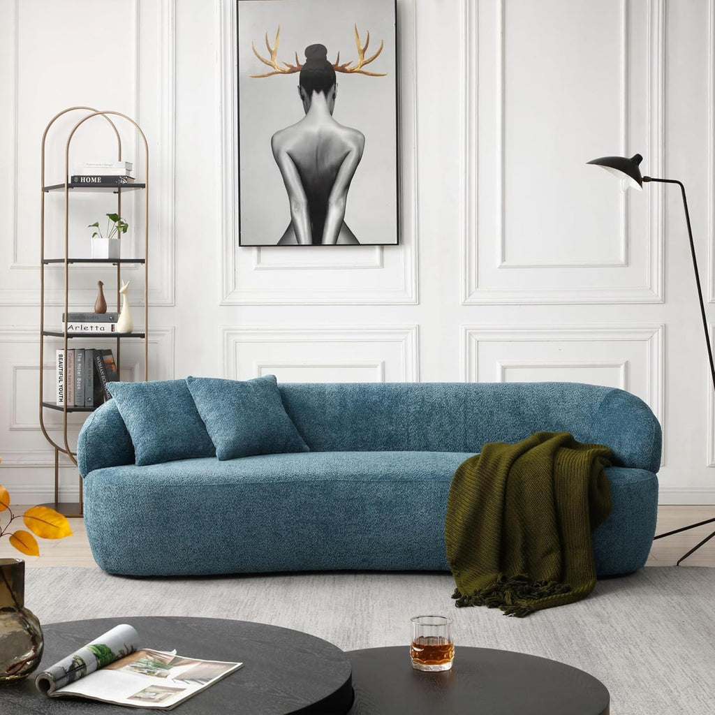 Modern Curved Sofa Couch, Oversized Curved Sofa Comfy Teddy Fleece Boucle Couches with 2 Pillows Apartment Office