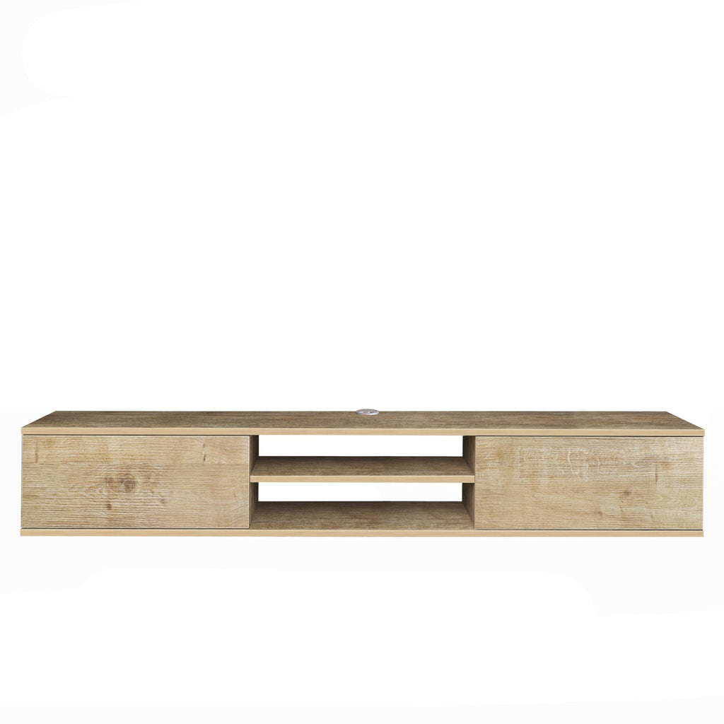 Oak Floating TV Stand Under TV Shelf, Wall Mounted Shelf, Modern Floating Entertainment Center, 71" Large Storage