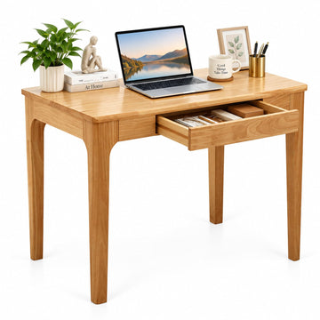Solid Wooden Desk with Drawers, Small Oak Writing Desk, Study Table, 31.5in