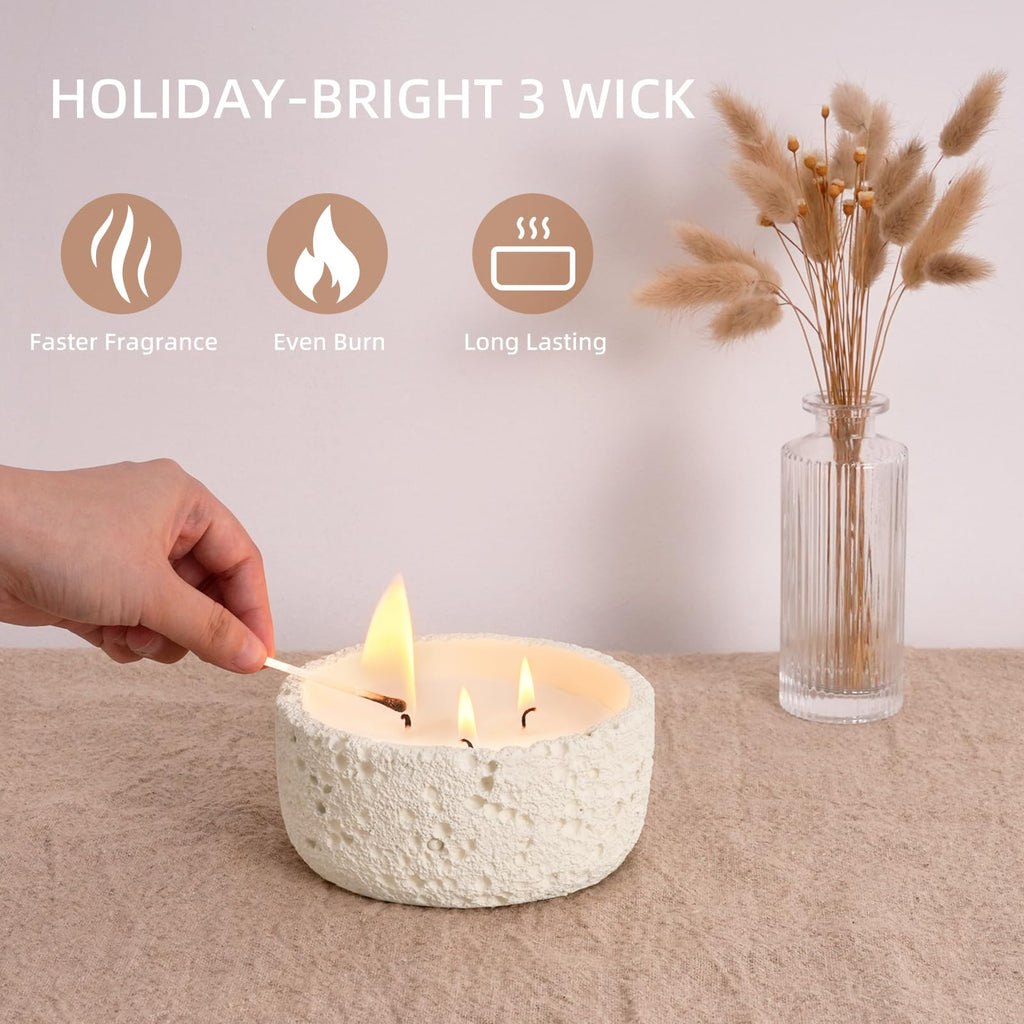 20oz Large Scented Candle - Eucalyptus & Rosemary, 3 Wick Non Toxic Soy Candles for Women, Matte Ivory White Ceramic