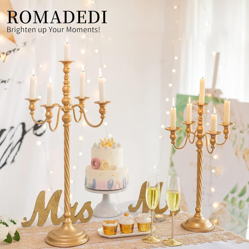 Candelabra Gold Candle Stand: 28" Tall 5-Branch Candlestick Holderoliday Event Reception Decoration,2Pcs