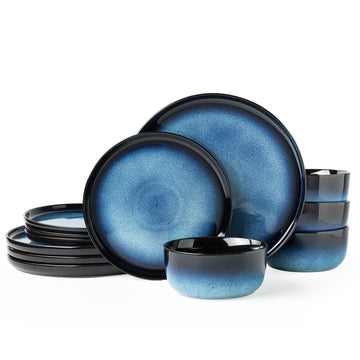 Stoneware Dinnerware Sets for 4, Reactive Glaze, Navy Blue