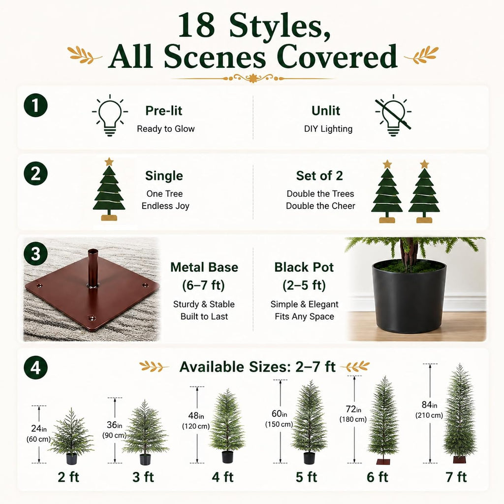 7FT Unlit Artificial Norfolk Pine Tree, Real-Touch PE Material, Family & Pet Friendly, Faux Slim Christmas Tree