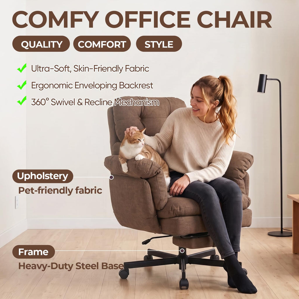 Criss Cross Office Chair with Foot Rest, Big and Tall Desk Chair with Flip Armrests for Pets & Cross Legged Sitting