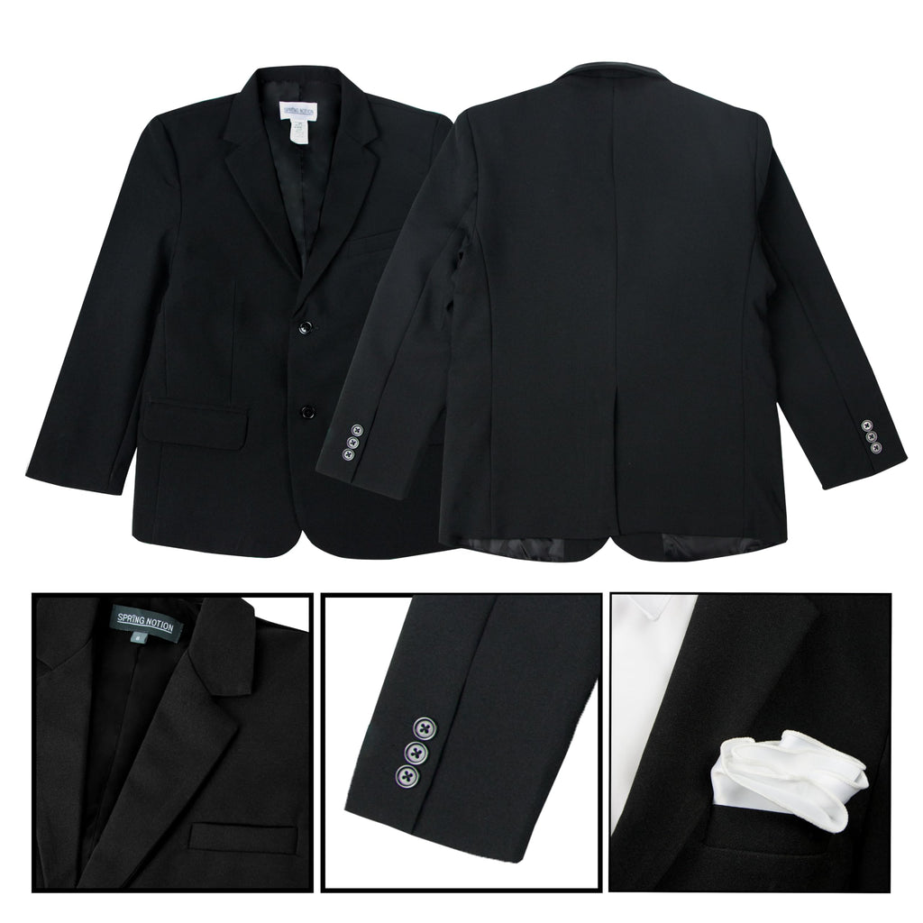 Boys' Modern Fit Suit Set - Weddings, Baptism, and Christening, Black Suit & Antique Gold Tie