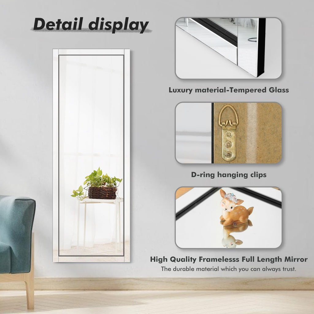56"x20" Beveled Edge Full Length Mirror, Frameless Wall-Mounted & Over-The-Door Mirror, Large Rectangle Full Body