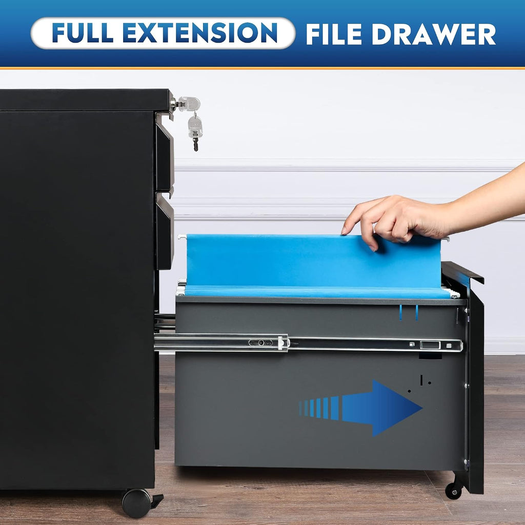 3 Drawer Mobile File Cabinet with Lock, Under Desk Metal Filing Cabinet /Legal/Letter/A4 File, Fully Assembled Except