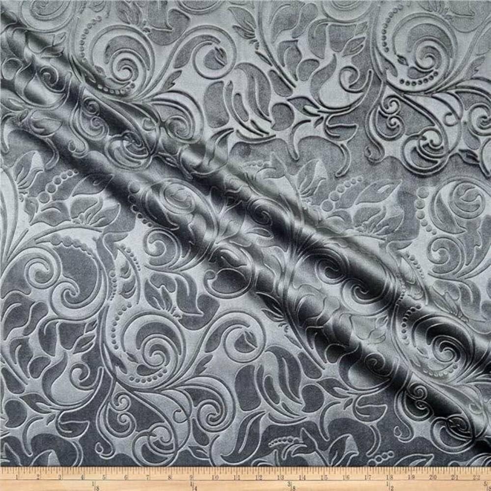 Brocade Scroll Velvet Fabric, 58 Inch in Width, Ideal Embossed Material Décor Sand Cut by The Yard