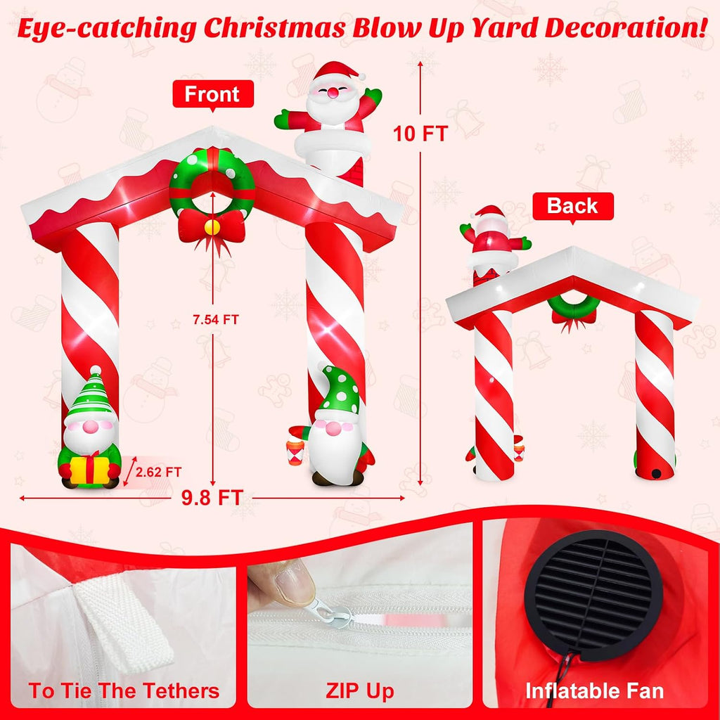 10FT Christmas Inflatable Gnomes and Santa Arch Outdoor Decoration