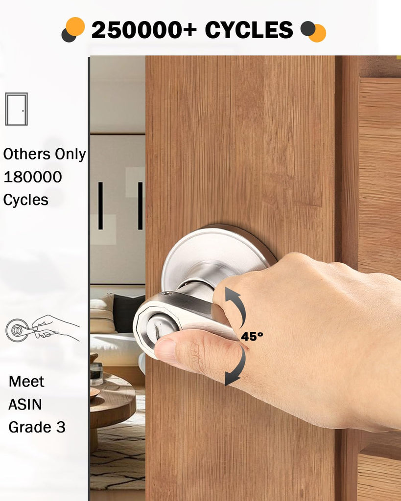 Satin Nickel Interior 8 Pack Door Handles, Privacy Keyless Door Levers for Bed and Bath, Drop/Wave Reversible Brushed