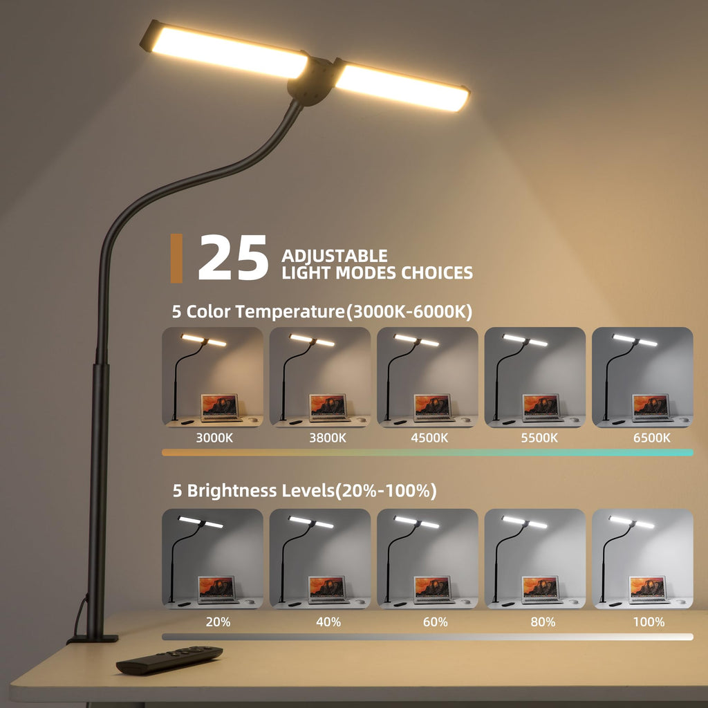 Led Desk Lamp, Eye-Care Desk Light Clamp, Black