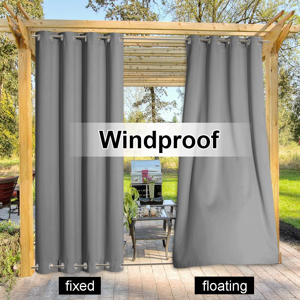 Outdoor Curtains Sunblock with Rustproof Grommet Top and Bottom 2 Panels, Thermal Insulated Fixed Windproof Blackout