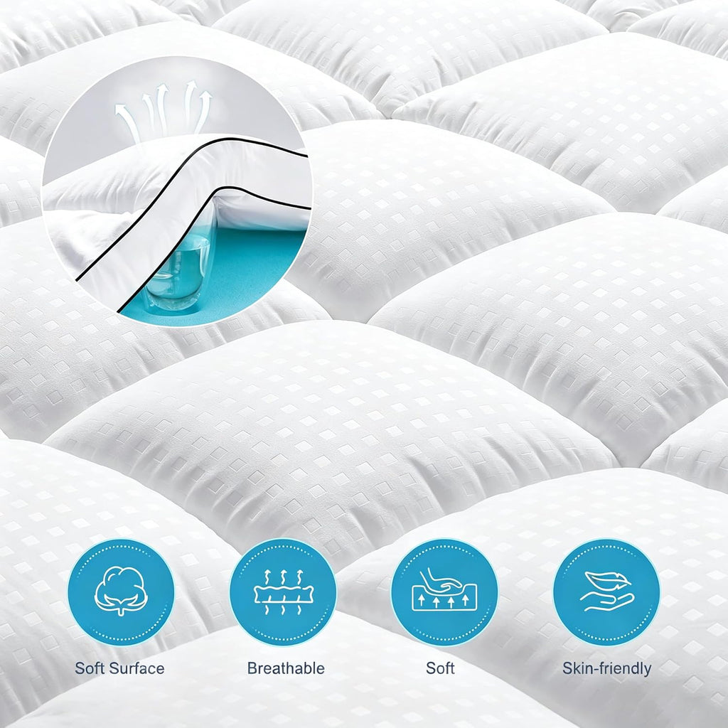 Queen Size Dual Layer 4 Inch Memory Foam Mattress Topper, 2 Inch Cooling Gel Memory Foam and 2 Inch Pillow Top