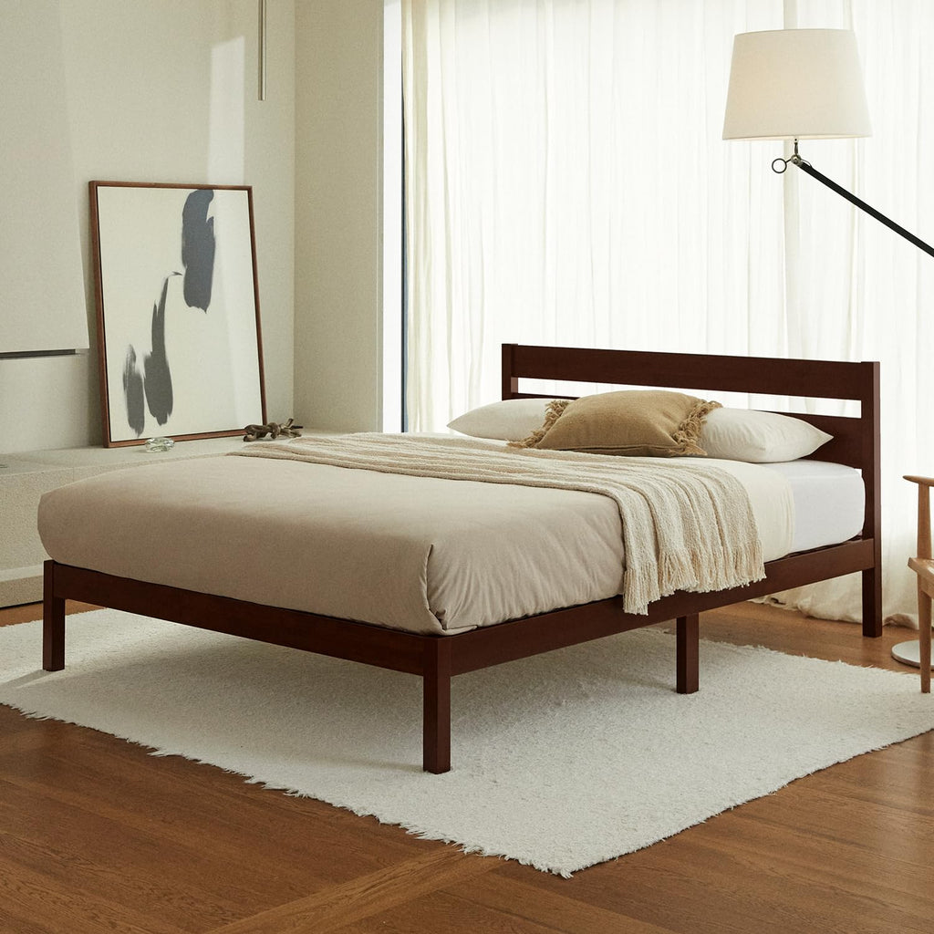 Classic Wood Platform Bed Frame with Headboard, Essential, Noise Free, Under Bed Storage, No Box Spring Needed, Easy
