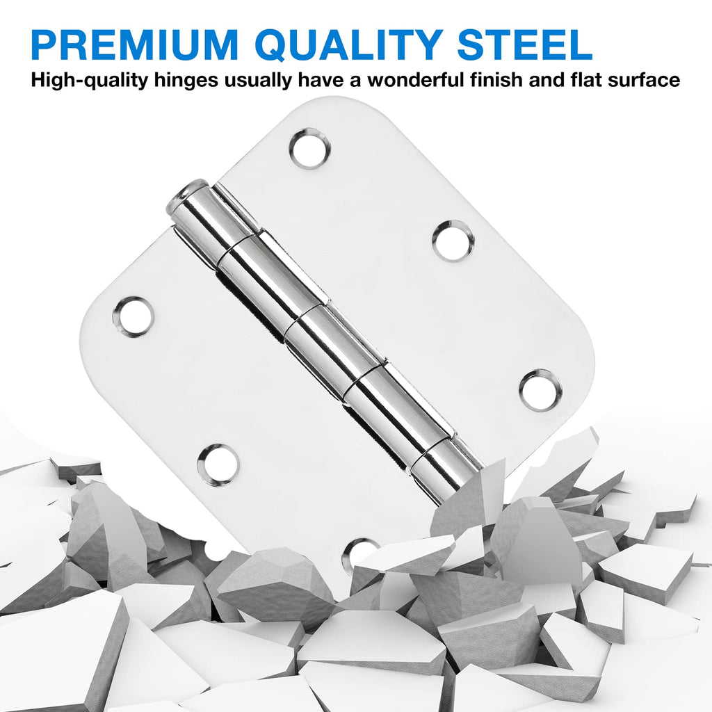 Rounded Door Hinges 3.5" X 3 1/2 Inch Polished Chrome 5/8" Radius