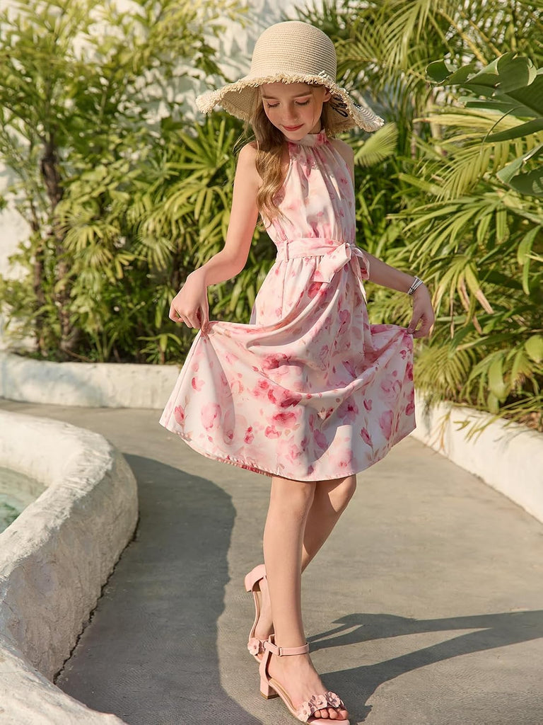 Girls Halter Summer Dress Kids Hawaiian Floral Dresses