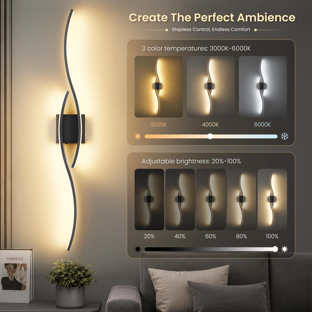 Battery Operated Wall Sconces Set of 2, Black, 39.4 Inch