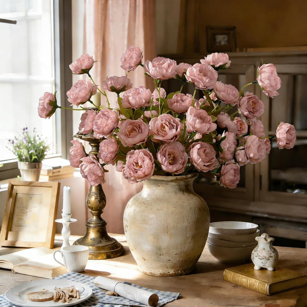 31" Peonies Artificial Flowers, Real Look Large Faux Silk Flowers with 36 Blooms for DIY Wedding Centerpieces - Set of 6