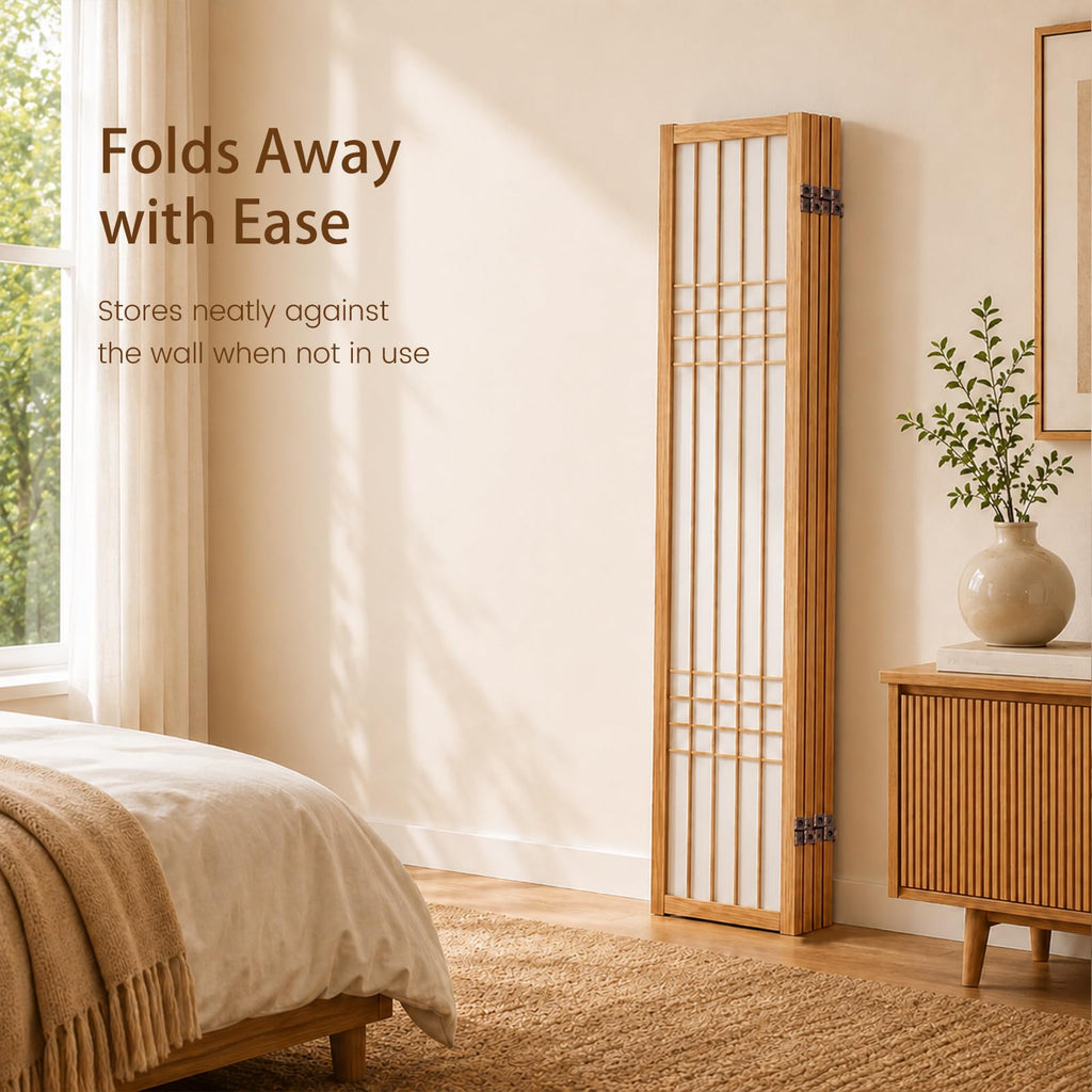 4 Panel Room Divider Folding Privacy Screen Light Brown