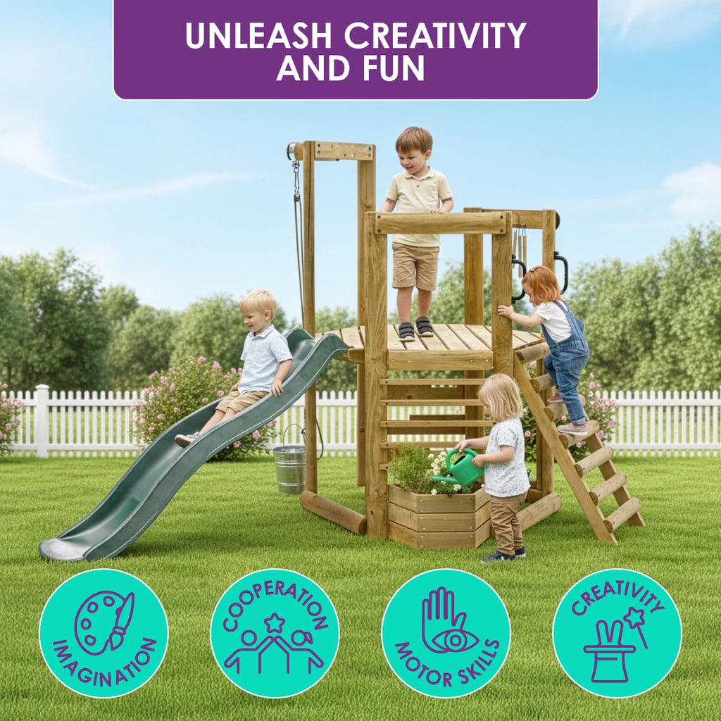 Discovery Wooden Outdoor Playset, Toddler Slide, Playground Sets For Backyards, Kids Yard Play Equipment with