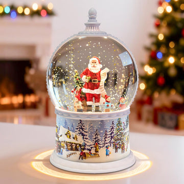 Christmas Snow Globe Lantern with 8 Music, 12" Vintage Carriage Glitter Lighted Water Snow Globes with 6H Timer